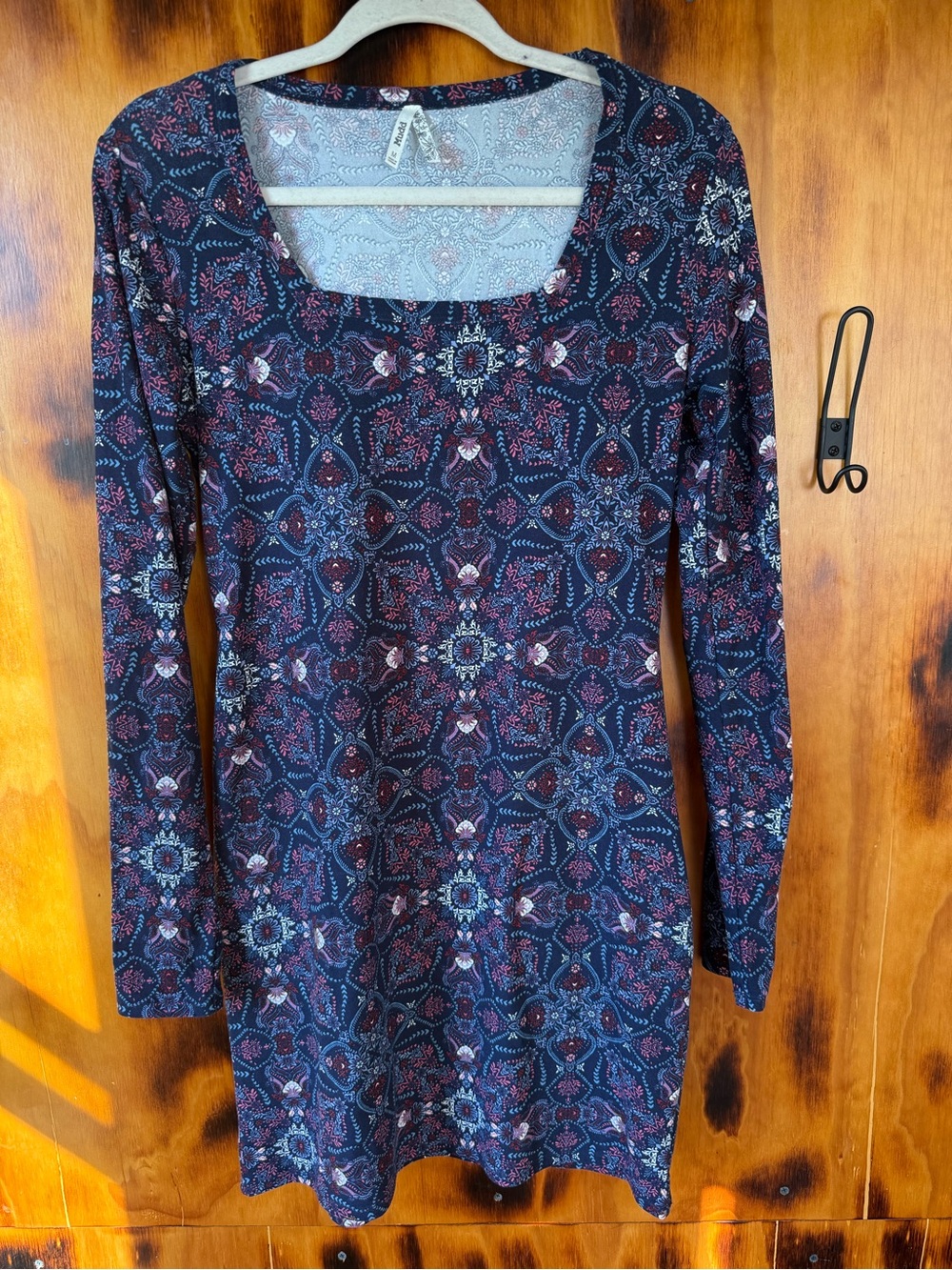 Mudd Navy and Burgundy Floral-Print Long Sleeve Mini Dress